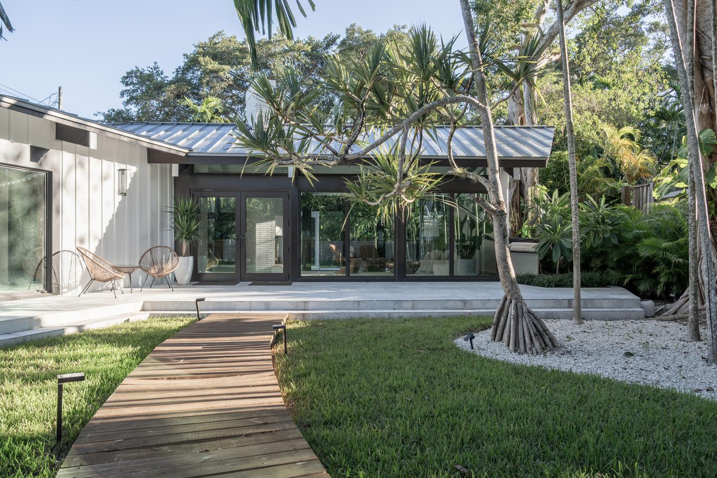 Garden path and rear facade