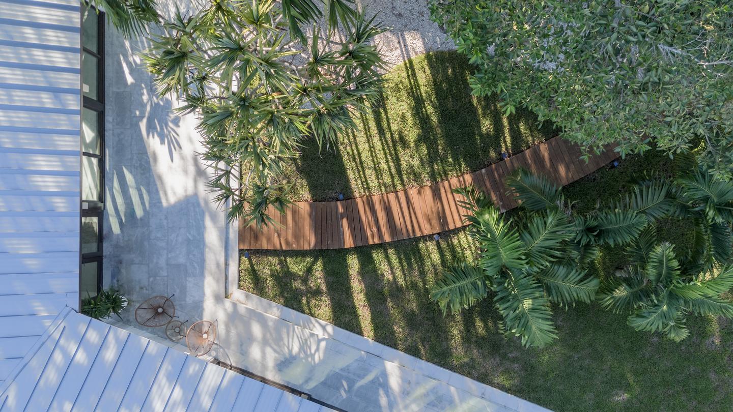 Aerial — boardwalk and rooftop